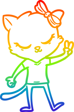 Gökkuşağı gradyan çizimi. Bir insan tarafından çizilmiş şirin bir çizgi film kedisi.