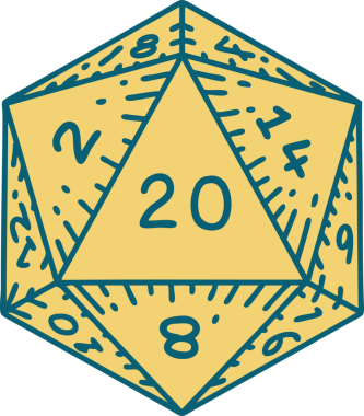 Retro Dövme Biçimi Doğal 20 D20 zar bir insan tarafından çizildi