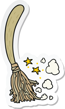 Bir insan tarafından çizilmiş sihirli süpürge çıkartması.