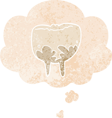 Düşünce baloncuğu ve grunge ile çizgi film dişleri bir insan tarafından çizilmiş rahatsız edilmiş retro dokuma tarzı