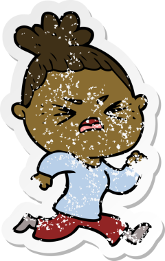 Bir insan tarafından çizilmiş kızgın bir karikatür çıkartması.