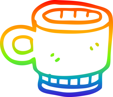 gökkuşağı gradyan çizgi çizimi bir insan tarafından çizilmiş bir kahve kupası