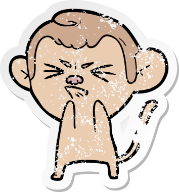 Bir insan tarafından çizilmiş kızgın bir maymunun sıkıntılı çıkartması.