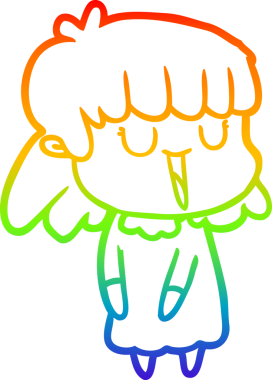 Gökkuşağı gradyan çizgi çizimi bir insan tarafından çizilmiş gülen bir çizgi kadın.