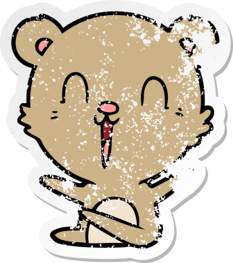 Bir insan tarafından çizilmiş mutlu bir çizgi film ayısının sıkıntılı çıkartması.