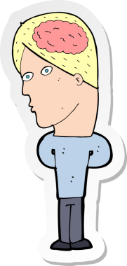 Bir insan tarafından çizilmiş büyük beyinli bir karikatür adamın çıkartması.