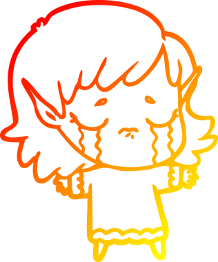 Bir insan tarafından çizilmiş, ağlayan bir elf kızı çizimi.