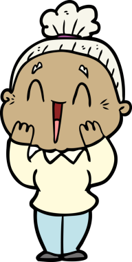 Bir insan tarafından çizilmiş mutlu yaşlı kadın çizgi filmi.