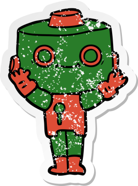 Bir insan tarafından çizilmiş karikatür robotunun sıkıntılı çıkartması.