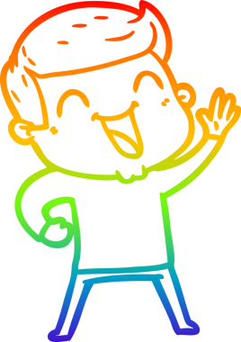 Gökkuşağı gradyan çizgi çizimi bir insan tarafından çizilmiş gülen bir karikatür adam