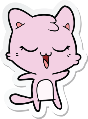 Bir insan tarafından çizilmiş çizgi film kedisinin çıkartması.