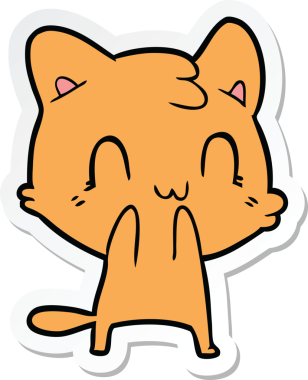 Bir insan tarafından çizilmiş mutlu bir kedinin çıkartması.