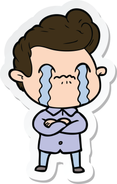 Bir insan tarafından çizilmiş, ağlayan bir çizgi film karakterinin çıkartması.