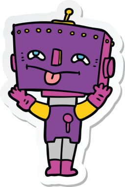 Bir insan tarafından çizilmiş robot karikatür çıkartması.