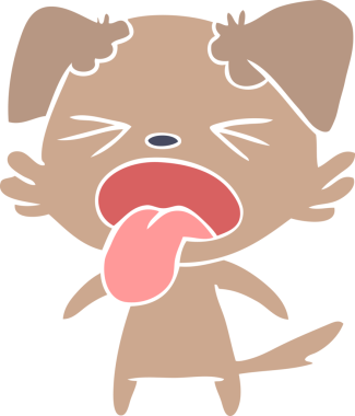 Düz renkli çizgi film. Bir insan tarafından çizilmiş iğrenç bir köpek.