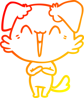 Bir insan tarafından çizilmiş mutlu, küçük bir köpek çizgi filmi.