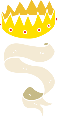 Bir insan tarafından çizilmiş taç ve parşömenin düz renk çizimi