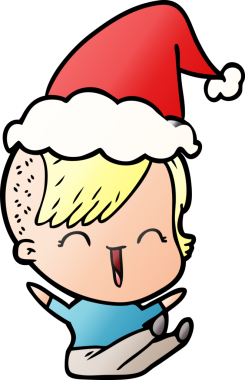 Bir insan tarafından çizilmiş Noel Baba şapkası giyen mutlu bir hippi kızın el çizimi karikatürü.