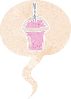 grunge içinde konuşma balonu ile çizgi film smoothie bir insan tarafından çizilmiş sıkıntılı retro desen tarzı