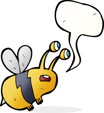 Bir insan tarafından çizilmiş konuşma balonlu karikatür korkmuş arı.