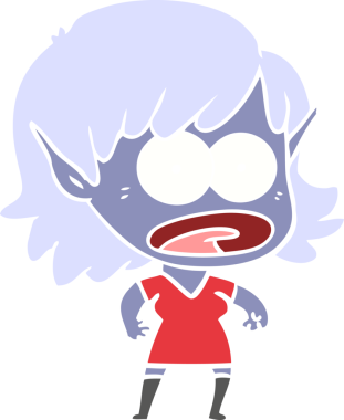 Düz renkli çizgi film bir insan tarafından çizilmiş elf kızı şok etti.