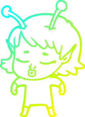 Bir insan tarafından çizilmiş, soğuk gradyan bir uzaylı kız çizgi filmi