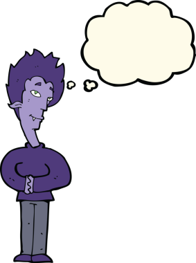 Bir insan tarafından çizilmiş düşünce baloncuğu olan bir vampir.