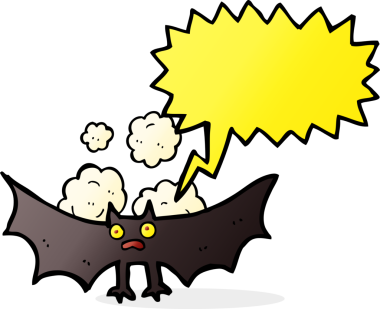 Bir insan tarafından çizilmiş konuşma balonlu bir yarasa.