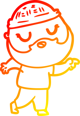 Bir insan tarafından çizilmiş sakallı bir çizgi film karakteri.