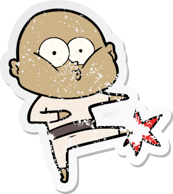 Bir insan tarafından çizilmiş kel bir adamın sıkıntılı çıkartması.