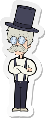 Bir insan tarafından çizilmiş şapkalı bir karikatür adamın çıkartması.