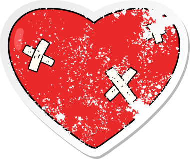 Bir insan tarafından çizilmiş kalbi dövülmüş karikatür çıkartması.