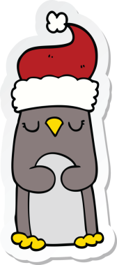 Bir insan tarafından çizilmiş bir karikatür noel pengueni çıkartması.