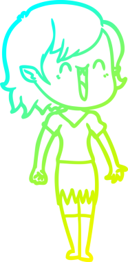 Bir insan tarafından çizilen mutlu vampir kız çizgi filminin soğuk gradyanı.