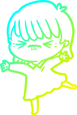 Bir insan tarafından çizilmiş stresli bir çizgi film kızı çizimi.