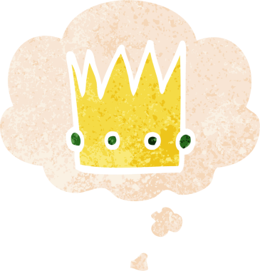 Düşünce baloncuklu karikatür tacı grunge desenli bir insan tarafından çizilmiş.