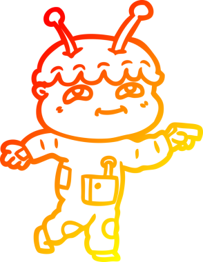 Bir insan tarafından çizilmiş dost canlısı bir uzay adamının sıcak çizgi çizimi