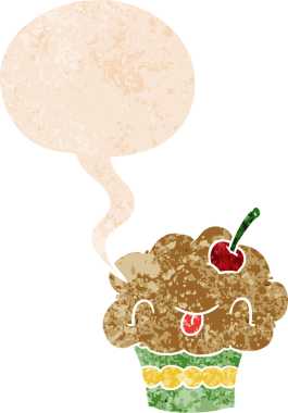 Bir insan tarafından çizilmiş grunge dertli retro desenli konuşma baloncuklu çizgi film keki