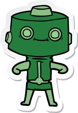 Bir insan tarafından çizilmiş robot karikatür çıkartması.