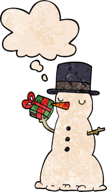 bir insan tarafından çizilmiş grunge desenli düşünce baloncuklu kardan adam.