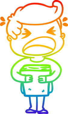 Gökkuşağı gradyan çizgi çizimi bir insan tarafından çizilmiş kitabı olan bağıran bir adamın çizgi filmi.