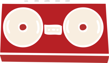 Bir insan tarafından çizilmiş düz renkli retro bir stereo.