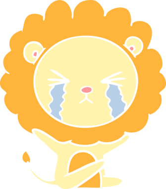 Bir insan tarafından çizilmiş düz renkli karikatür ağlayan aslan