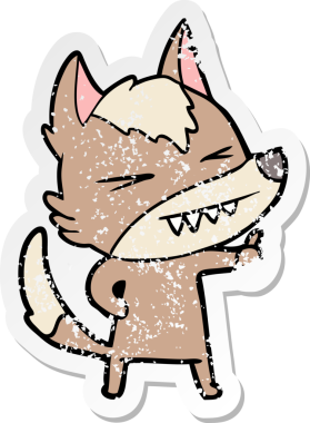 Bir insan tarafından çizilmiş kızgın bir kurt çizgi filminin sıkıntılı çıkartması.