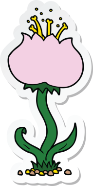 Bir insan tarafından çizilmiş egzotik bir çiçeğin çıkartması.