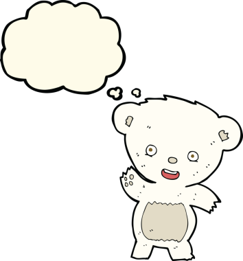 Bir insan tarafından çizilmiş düşünce baloncuğu ile kutup ayısı sallayan çizgi film