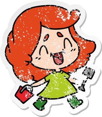 Bir insan tarafından çizilmiş kova ve kürekle çizilmiş tatlı kawai kızı serbest çizilmiş.