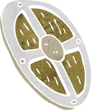 Bir insan tarafından çizilmiş çizgi film kalkanı.