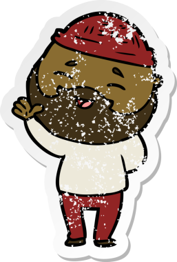 Bir insan tarafından çizilmiş mutlu sakallı bir adamın sıkıntılı çıkartması.