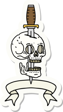 Bir insan tarafından çizilmiş kafatasının pankartıyla dövme stili etiketi